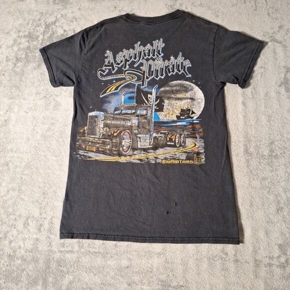 Vintage Big Rig Trucks 'Asphalt Pirate' Graphic Trucker T-Shirt Size Small Black - Picture 7 of 11